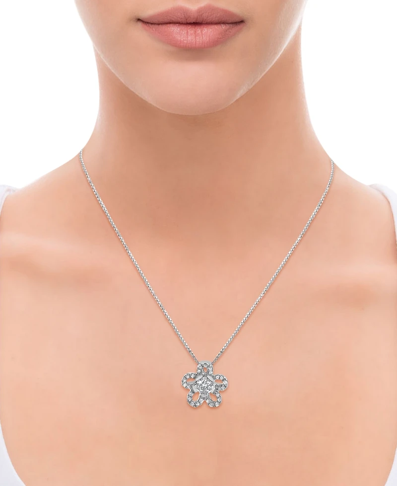 Diamond Flower 18" Pendant Necklace (1/4 ct. t.w.) in 10k White Gold