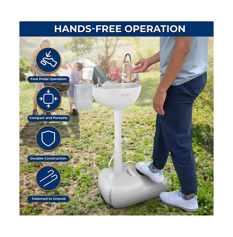 SereneLife Portable Hand-Wash Sink Station with Foot Pump & Soap Dispenser