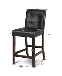 Gymax Set of 2 Bar Stools 25inch Counter Height Barstool Pub Chair Rubber Wood Black