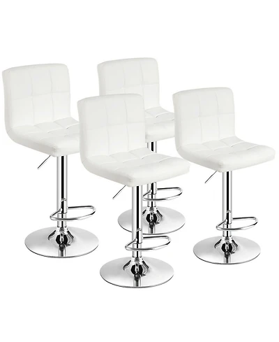 Gymax Set of 4 Pu Leather Bar Stool Swivel Bar Chair w/ Adjustable Height