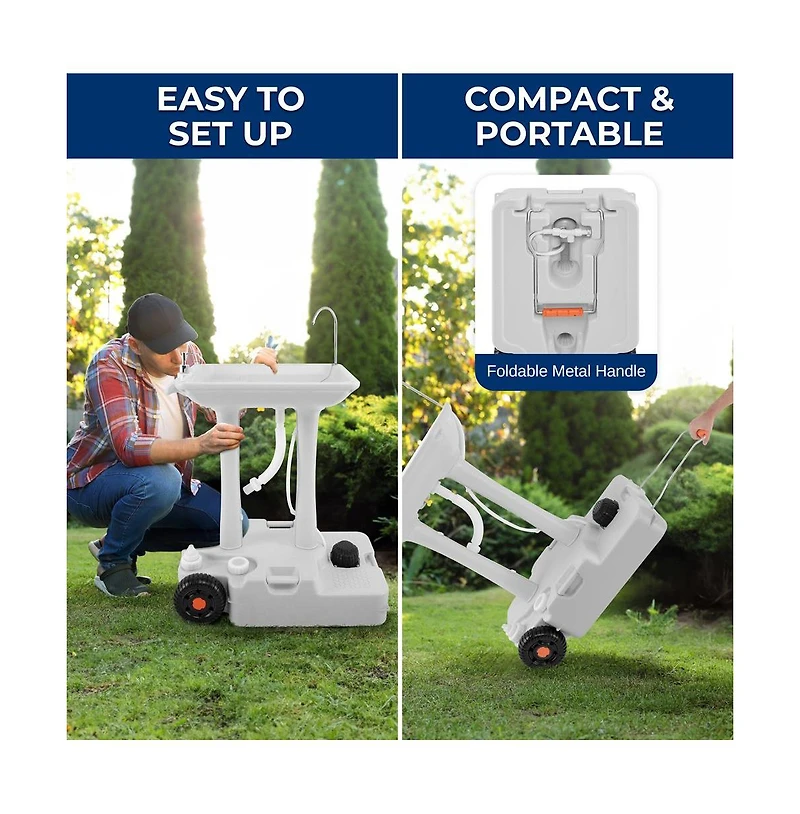 SereneLife Portable Handwash Sink Station with Wheels & Foot Pump (7+ Gal.)