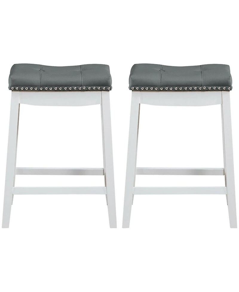 Gymax Set of 2 Nailhead Saddle Bar Stools 24'' Counter Stools White with Cushion