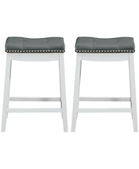 Gymax Set of 2 Nailhead Saddle Bar Stools 24'' Counter Stools White with Cushion