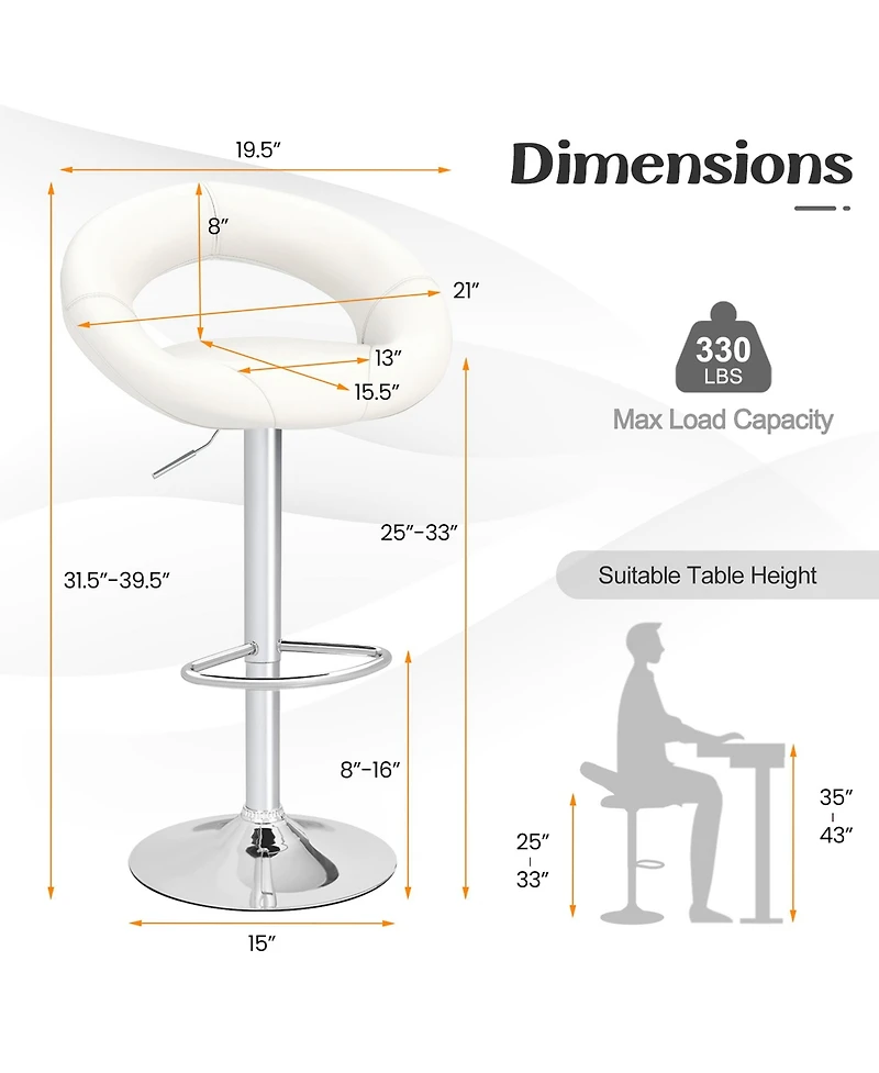 Gymax Set of 4 Adjustable Bar Stools Swivel Pub Chairs Barstools Pu Leather