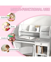 Qaba Kids Desk and Chair Set for 5-8 Year Old with Storage,