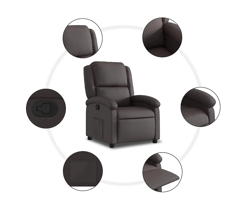 Recliner Chair Dark Brown Real Leather