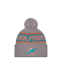 New Era Men's Gray Miami Dolphins 2024 Sideline Sport Cuffed Knit Hat with Pom