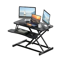 Slickblue Sit to Stand Desk Converter with Dual Monitor and Laptop Workstation