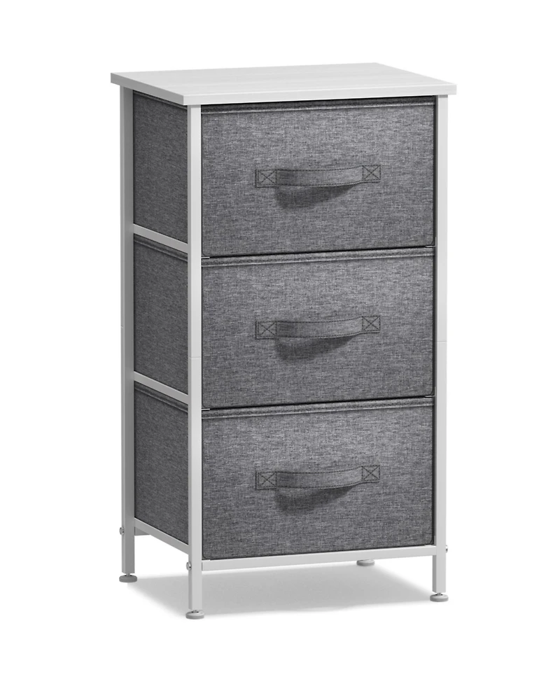 Sorbus Nightstand with 3 Drawers - Steel Frame, Wood Top & Easy Pull Fabric Bins - Perfect for Home, Bedroom, Office & College Dorm