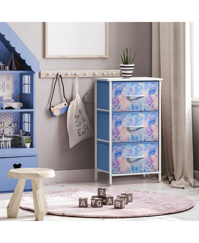 Sorbus Nightstand with 3 Drawers - Steel Frame, Wood Top & Easy Pull Fabric Bins - Perfect for Home, Bedroom