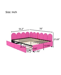 Upholstered Daybed with 2 Drawers, Velvet Sofabed with Soft Fabric Headboard, No Box-spring Needed, Rose Red