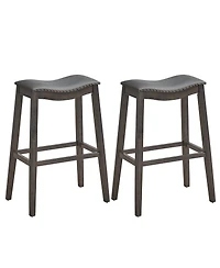Gymax Set of 2 Saddle Bar Stools Bar Height Kitchen Chairs w/ Rubber Wood Legs