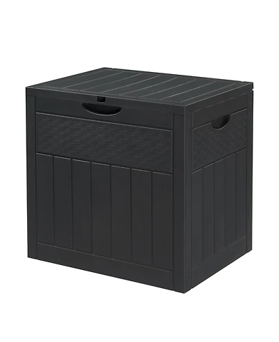 Slickblue 33 Gal Square Wood and Rattan Plastic Garden Storage Box