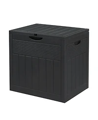 Slickblue 33 Gal Square Wood and Rattan Plastic Garden Storage Box