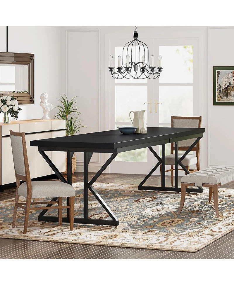 Tribesigns Farmhouse Dining Table for 6-8 People, 78.7-Inch Rectangular Wood Table, Rustic Kitchen with Heavy Duty Metal Legs
