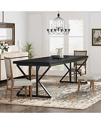 Tribesigns Farmhouse Dining Table for 6-8 People, 78.7-Inch Rectangular Wood Table, Rustic Kitchen with Heavy Duty Metal Legs