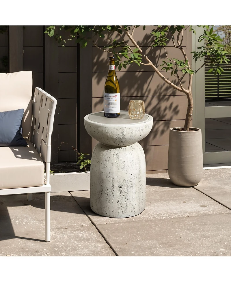 LuxenHome Rustic Off White and Gray Round 19.7-Inch Tall MgO Side Table, Indoors and Outdoors