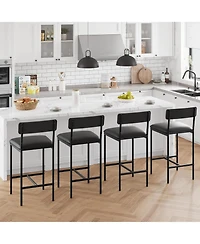 Bar Stools Set of 4, Upholstered Counter Height Bar Stools with Backrest and Footrest, Kitchen Barstools for Island, Counter Bar