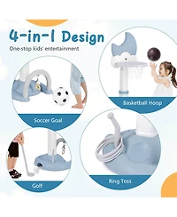 Costway 4-in-1 Toddlers Basketball Hoop with Basketball Soccer Golf and Ring Toss Game