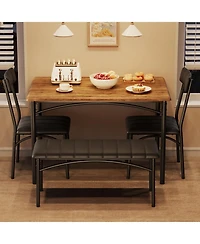 gaomon Dining Table Set for 4, Kitchen Table with Upholstered Bench and 2 Chairs, Kitchen Table and Chairs Set, for Small Space, Apartment, Home, Kitc