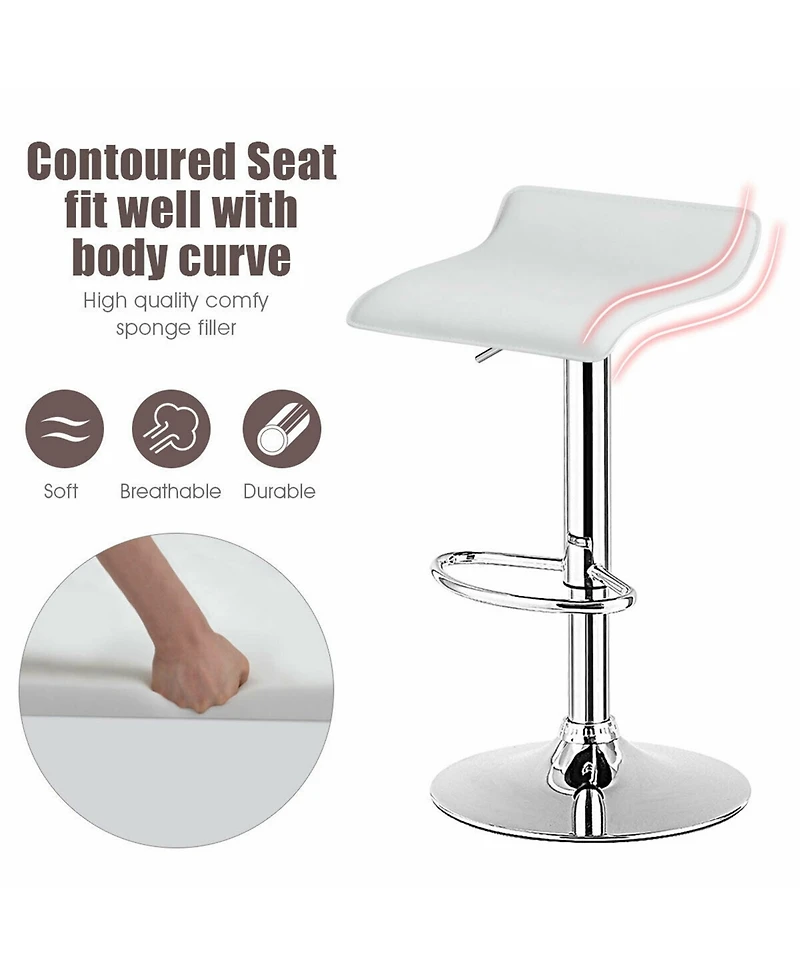 Gymax Set of 2 Pu Leather Swivel Bar Stool Adjustable Kitchen Counter Chairs White