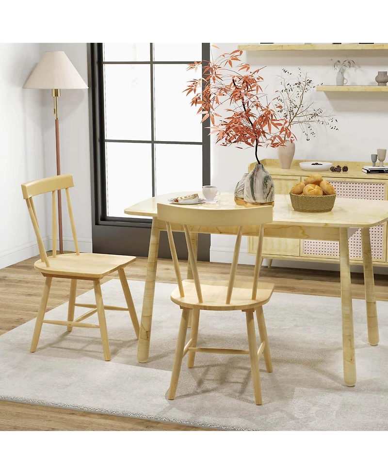 Dining Chairs Set of 2 Windsor Chairs Wood Armless Chairs with Solid Rubber Wood