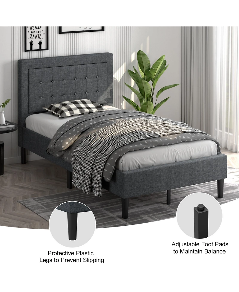 Gouun Twin Size Upholstered Bed Frame with Button Tufted Headboard