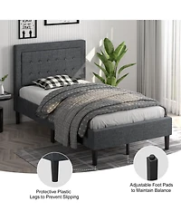 Gouun Twin Size Upholstered Bed Frame with Button Tufted Headboard