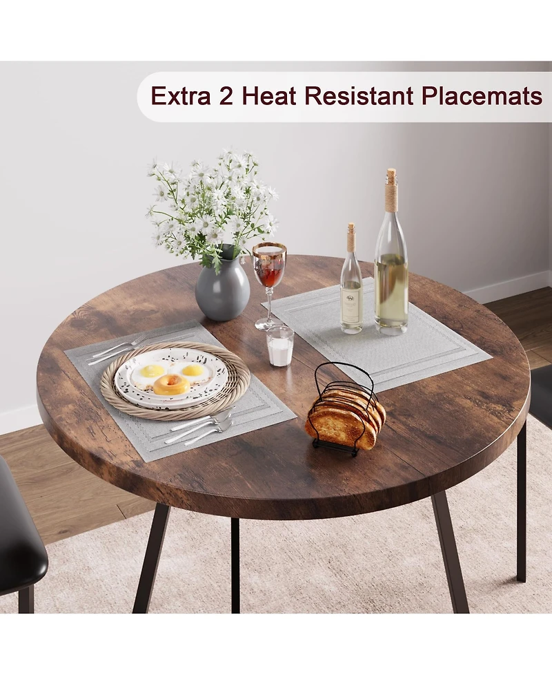 gaomon Dining Table Set for 2, Round Kitchen Table and Upholstered Chairs for 2, 3 Piece Dining Room Table Set, Kitchen Table Set for Small Space, Apa