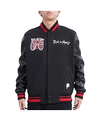 Freeze Max Men's Black Rick And Morty Anatomy Park Full-Zip Varsity Jacket