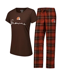 Concepts Sport Women's Cleveland Browns Vector T-Shirt Flannel Pants Sleep Set