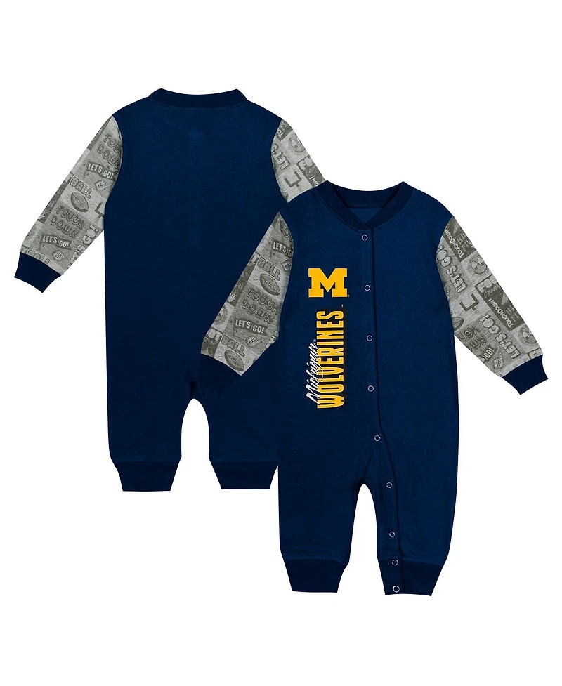 Outerstuff Baby Boys and Girls Navy Michigan Wolverines Playbook Colorblock Long Sleeve Coveralls