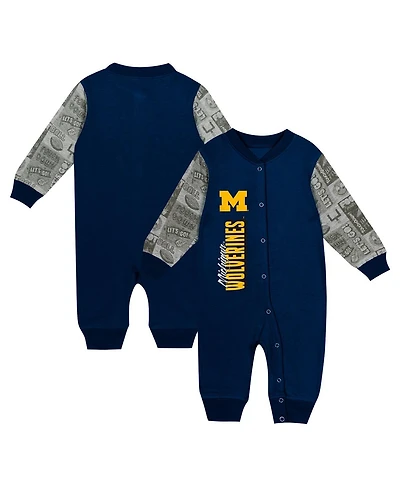 Outerstuff Baby Boys and Girls Navy Michigan Wolverines Playbook Colorblock Long Sleeve Coveralls