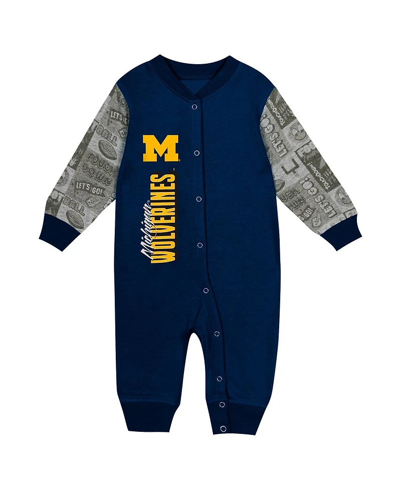 Outerstuff Baby Boys and Girls Navy Michigan Wolverines Playbook Colorblock Long Sleeve Coveralls