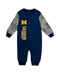 Outerstuff Baby Boys and Girls Navy Michigan Wolverines Playbook Colorblock Long Sleeve Coveralls