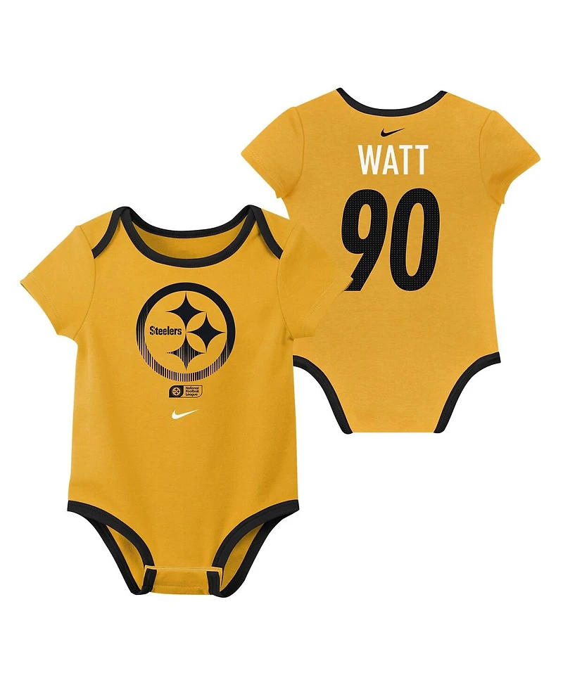 Nike Baby Boys and Girls T.j. Watt Pittsburgh Steelers Name Number 3-Pack Bodysuit Set