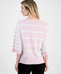 T Tahari Women's Striped 3/4-Sleeve Sweater