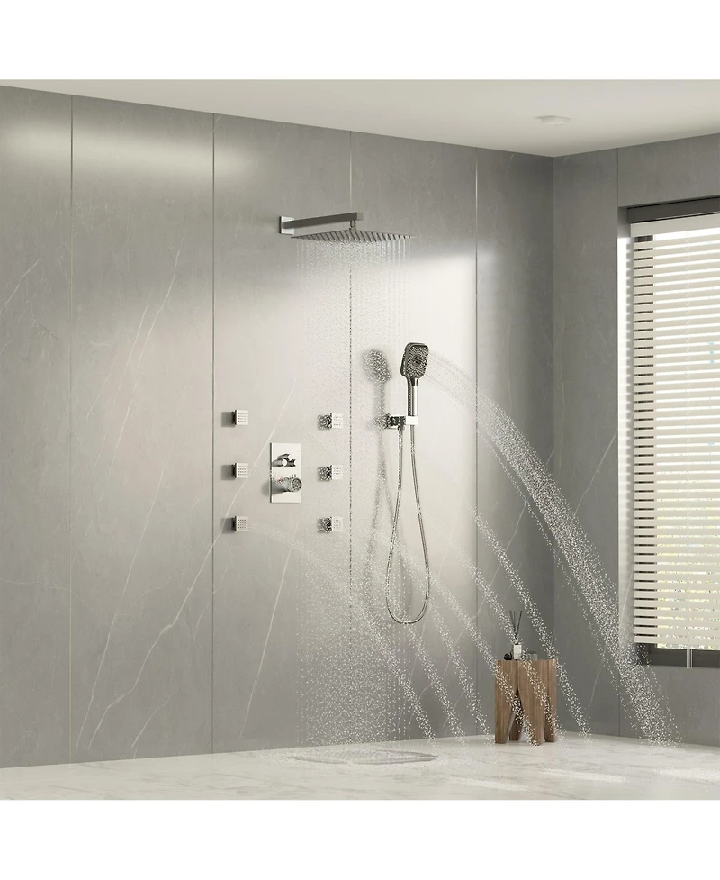 12-inch Rain Shower System with Body Jets Wall-Mounted Handheld 3-Function Faucet Set, Brushed Nickel