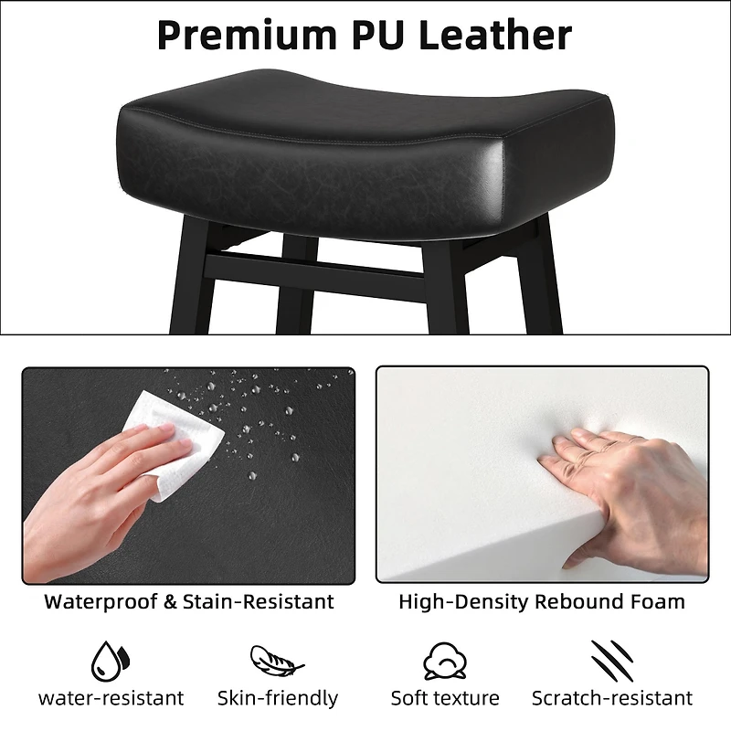 Dyhome Bar Stools Set of 2, 28 Inches Modern Counter Height with Curved Back Metal Legs, Upholstered Tall Barstools for Kitchen Island, Caf