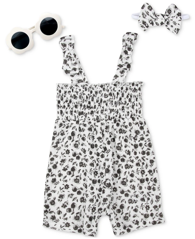 Baby Essentials Baby Girls 3-Pc. Floral Romper, Headband, & Sunglasses Set