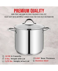 Bakken-Swiss Deluxe 24-Quart Stainless Steel Stockpot w/Tempered Glass See-Through Lid - Simmering Delicious Soups Stews & Induction Cooking