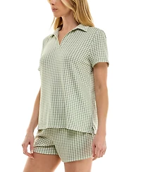 Roudelain Women's Short-Sleeve Gingham Henley Pajama Set