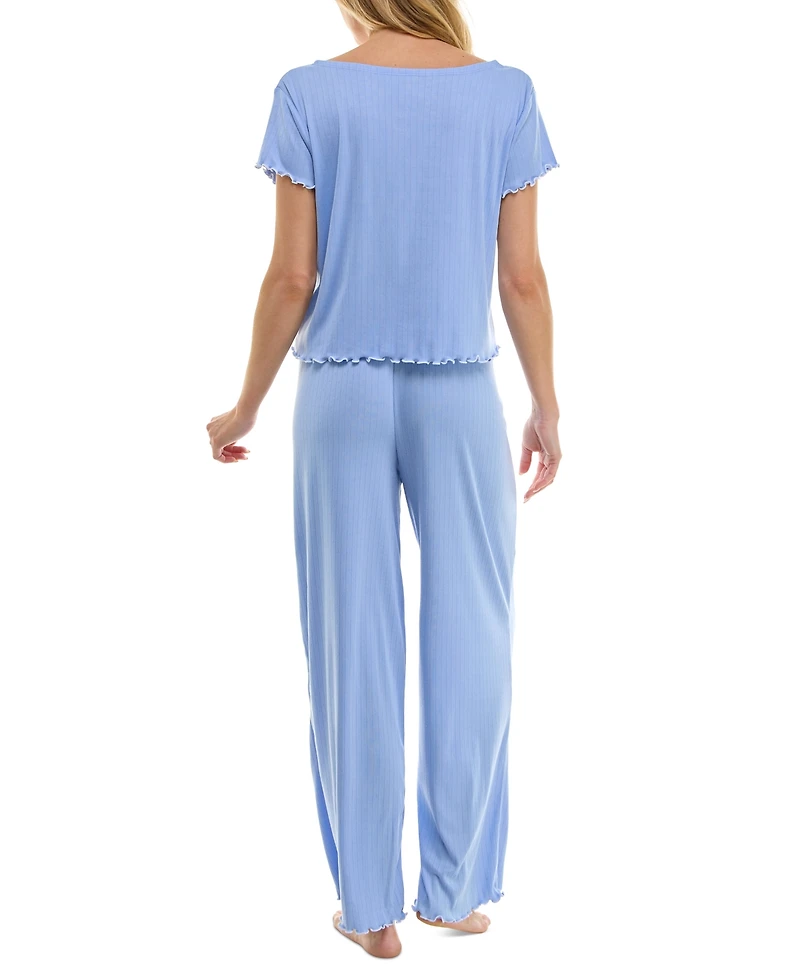 Roudelain Women's Lettuce-Hem Pointelle Pajama Set