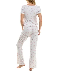 Roudelain Women's Flared Floral Ribbed Pajama Set