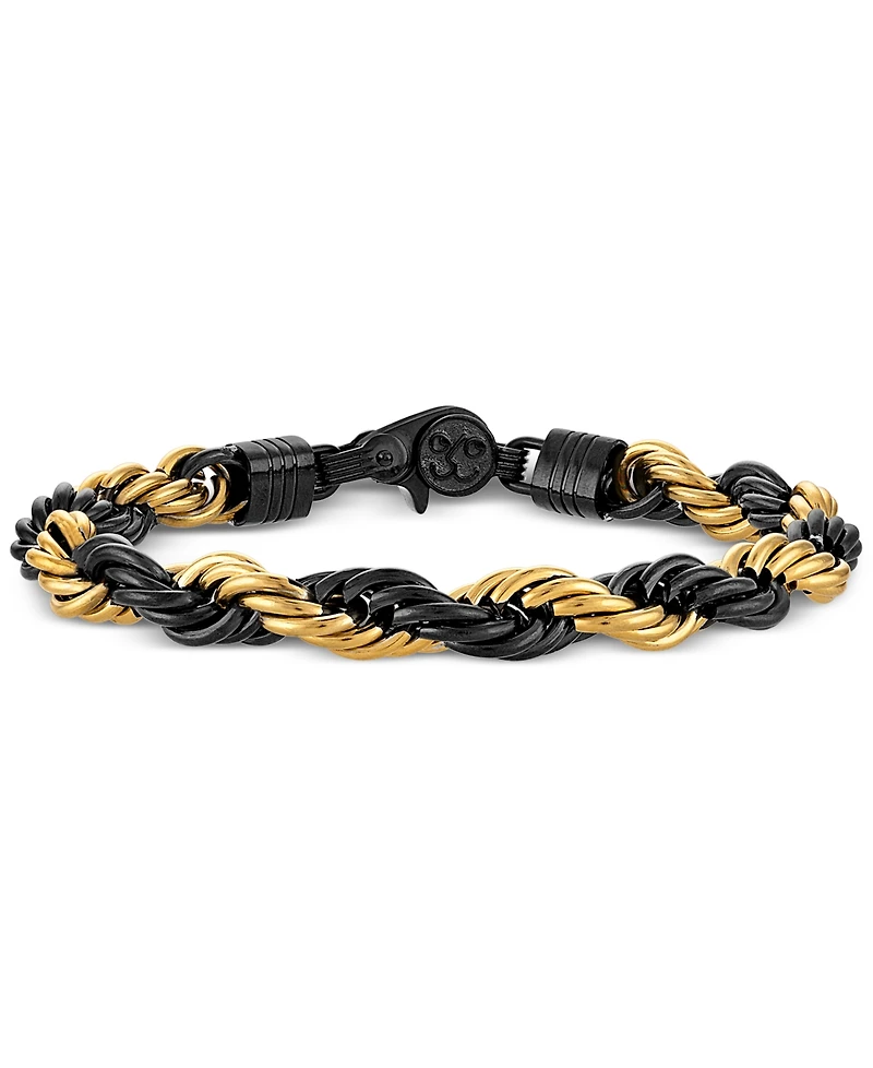 Esquire Men's Jewelry Intertwined Rope Link Chain Bracelet in Black & Gold-Tone Ion-Plated Stainless Steel, Exclusively at Macy's