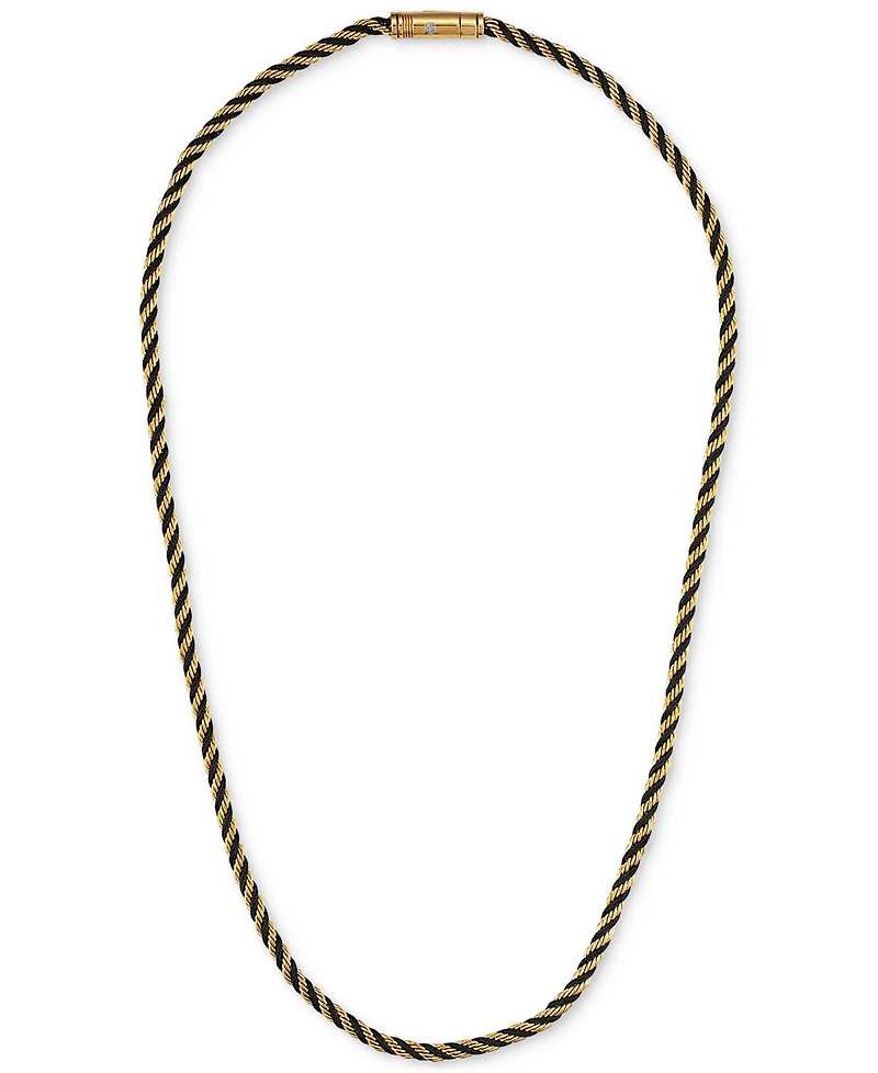 Esquire Men's Jewelry Black Cord Intertwined Rope Link 22" Chain Necklace in Gold-Tone Ion-Plated Stainless Steel, Exclusively at Macy's