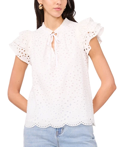 1.State Women's Eyelet Flutter-Sleeve Top