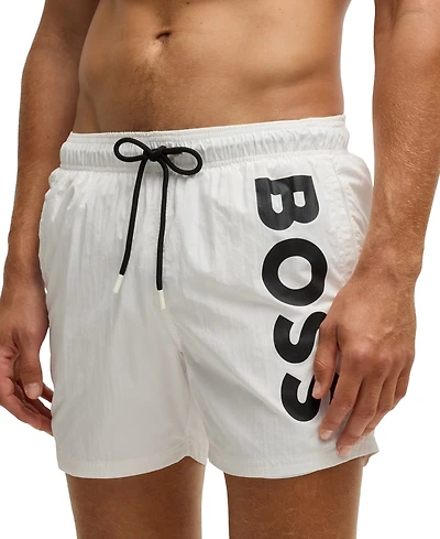 Boss by Hugo Boss Men's Vertical-Logo Quick-Dry Poplin Swim Shorts