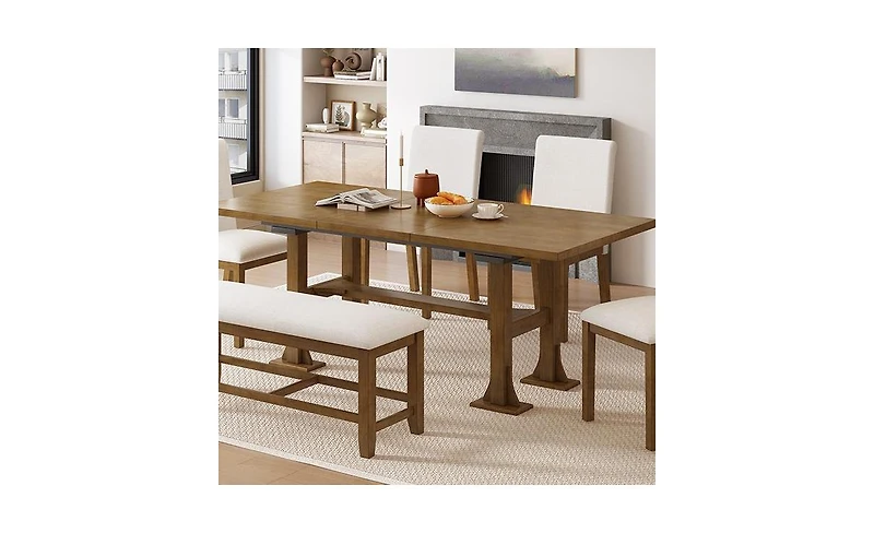 Slickblue Farmhouse 6-Piece Extendable Dining Table Set Trestle Kitchen Table Set