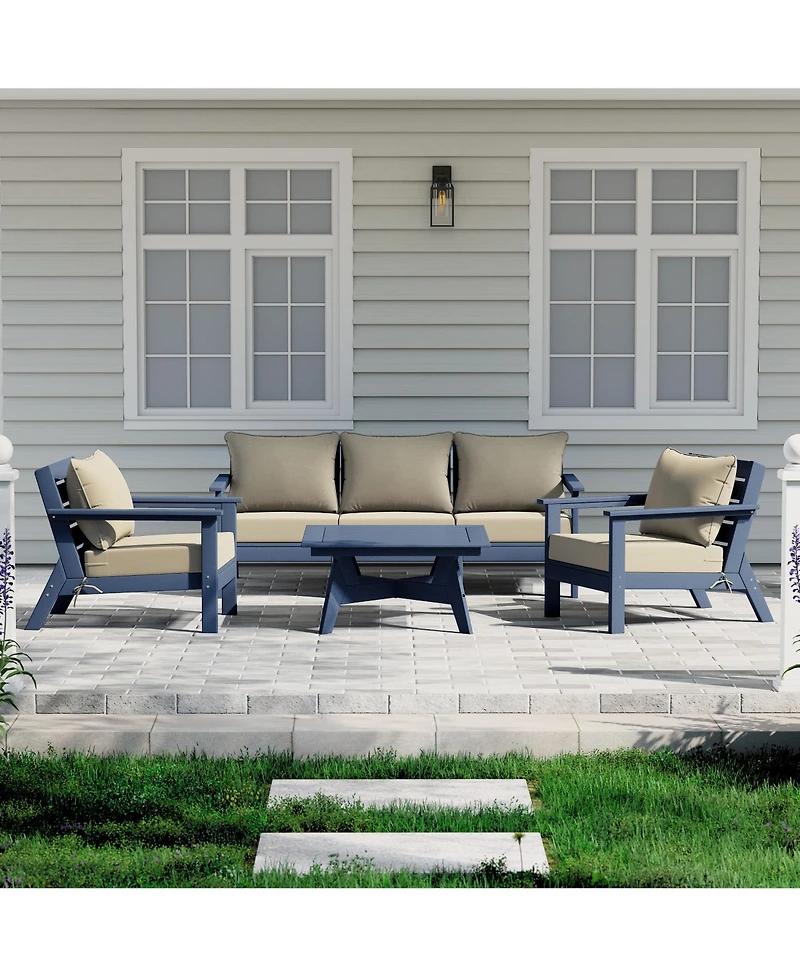 WestinTrends Outdoor 6-Piece Navy Blue Modular Sectional Patio Furniture Sofa Set